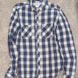 Lacoste Men's Blue and Red Plaid Shirt